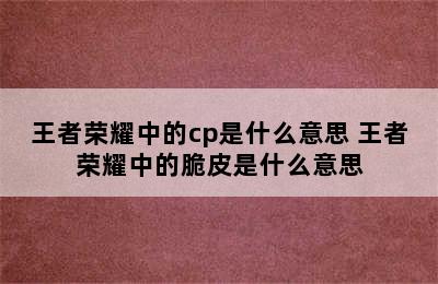 王者荣耀中的cp是什么意思 王者荣耀中的脆皮是什么意思